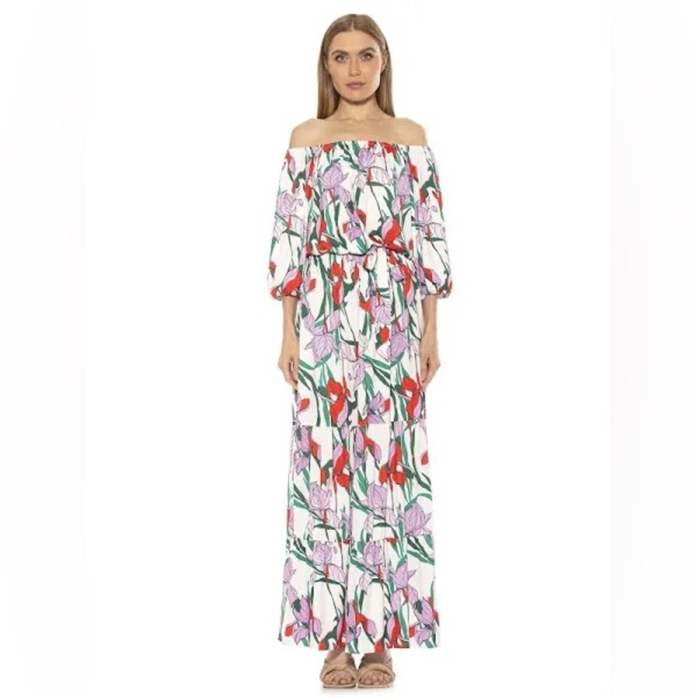 NWOT Alexia Admor Floral Off the Shoulder Maxi Dress Etched Garden Size Small